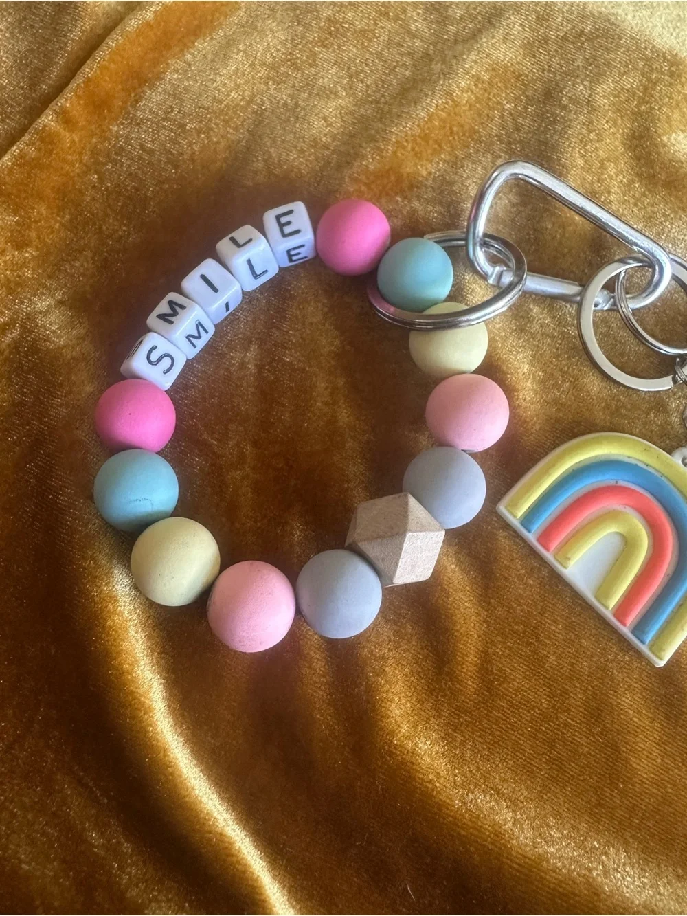 Kids Pastel Rainbow & Elephant Beaded Keychain - SMILE Charm